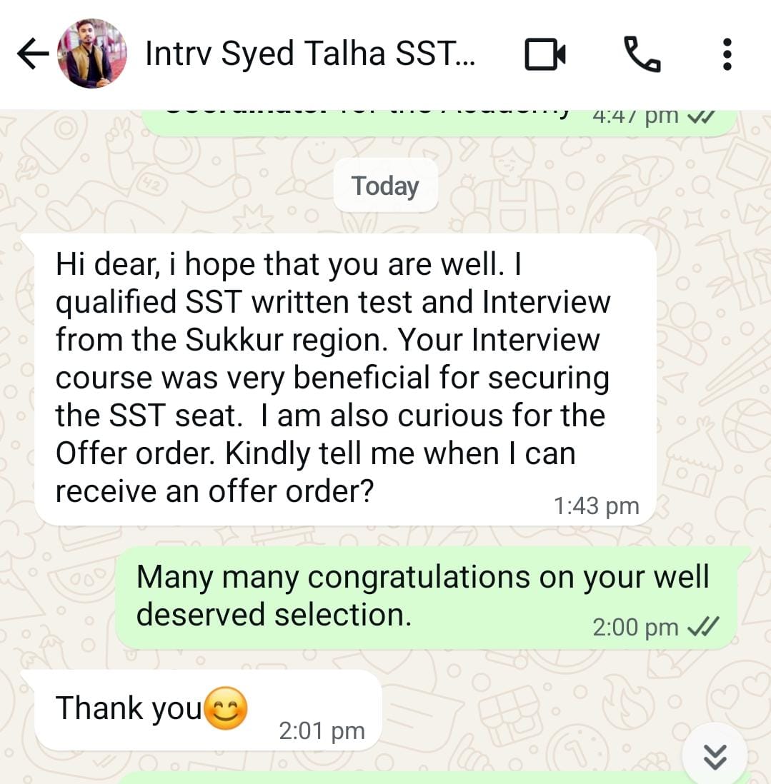 Message or result shared by a successful candidate of Prof. Rasheed Mirani Academy (12 of 22)